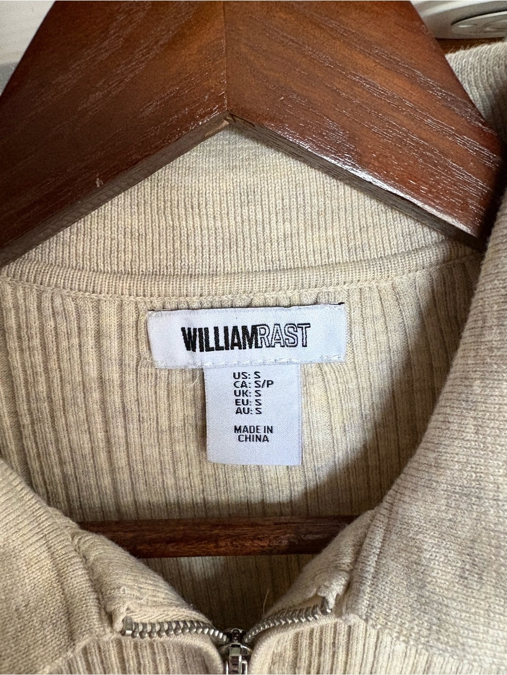 William Rast Ribbed Zip Front Sweater Top Beige Y2K Quiet Luxury Small - Picture 3 of 6